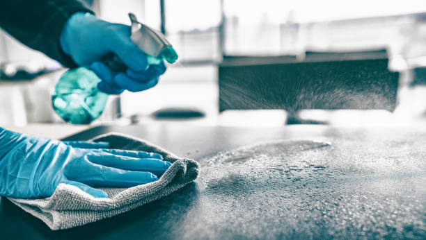 Commercial Office Cleaning Service in Terrell - TX sanitizing lobby chairs and front desk surfaces